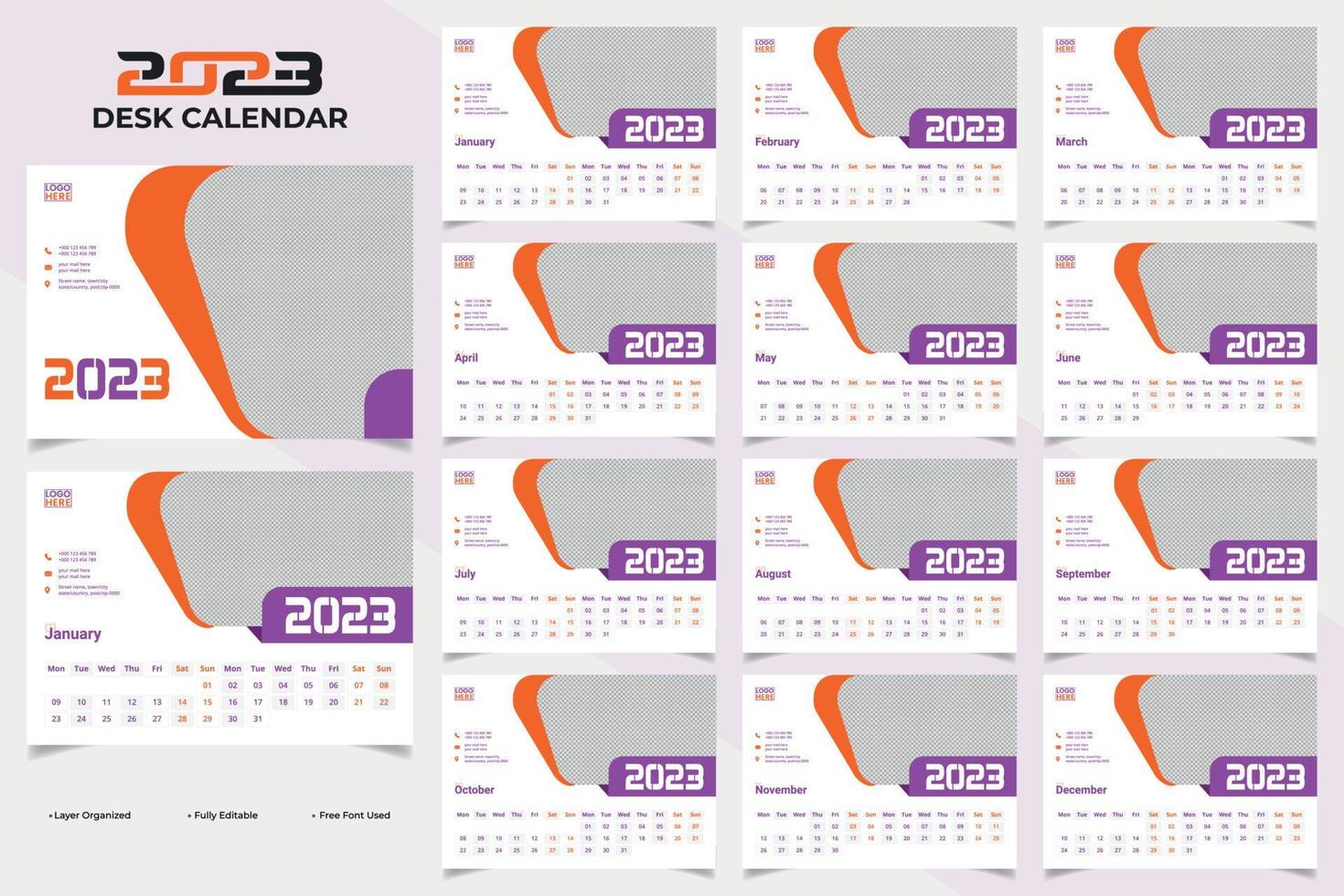 diseño de plantilla de calendario de escritorio de año nuevo corporativo moderno y colorido 2023 vector