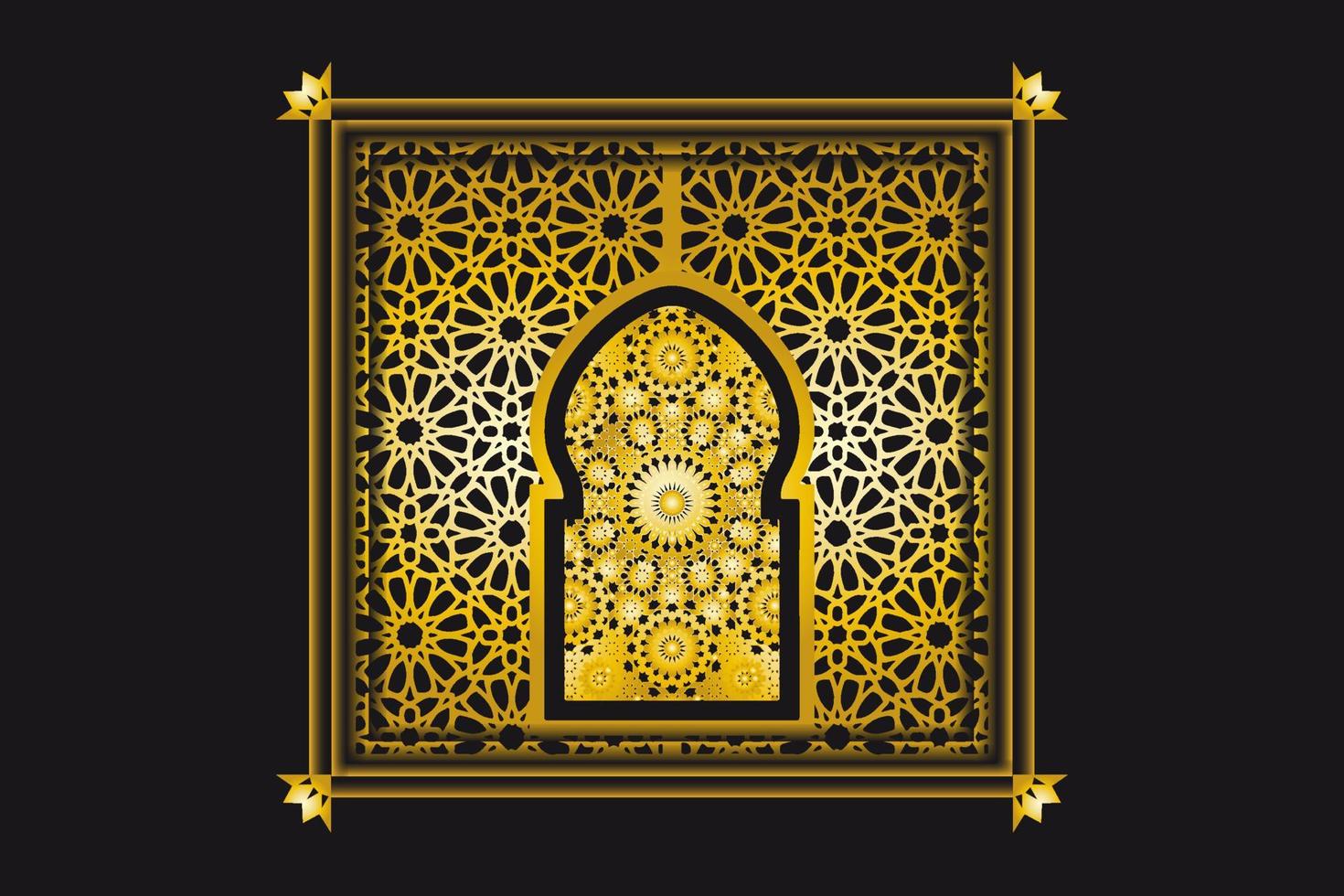 colección de fondo de motivos dorados arabescos, ornamento islámico de lujo dorado, imagen vectorial de arco marroquí oriental vector