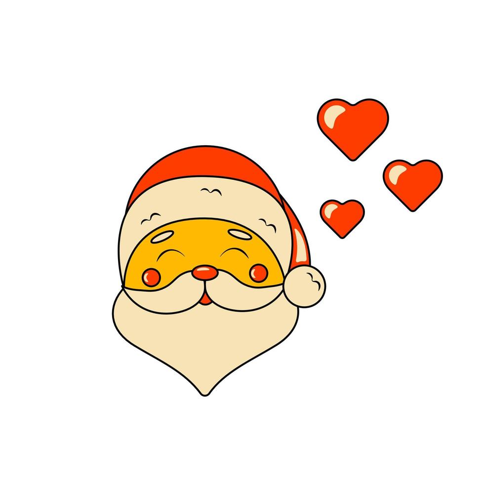 Cute Smiling Santa Claus with Hearts Isolated Decorative Element in Retro Groove Style vector