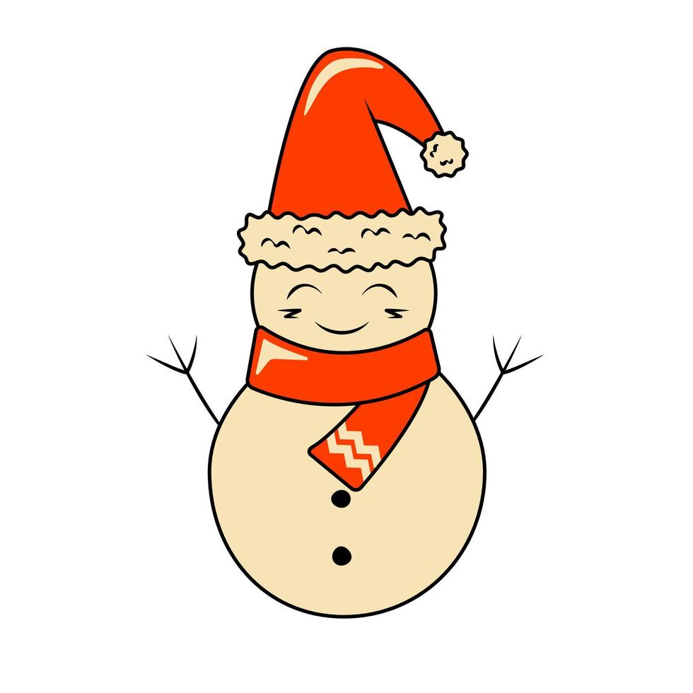 Merry Snowman in a Christmas Hat in Retro Style vector