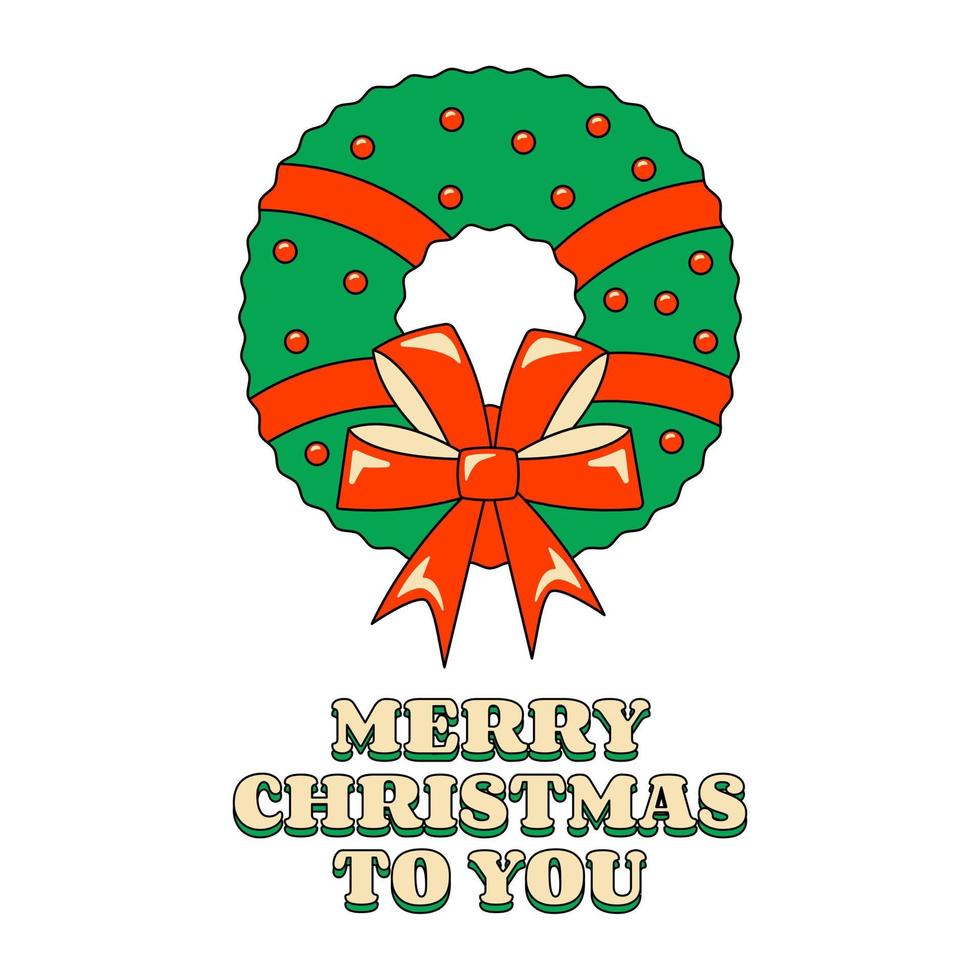 Christmas Wreath with Red Bows Text Merry Christmas to You in Retro Style vector