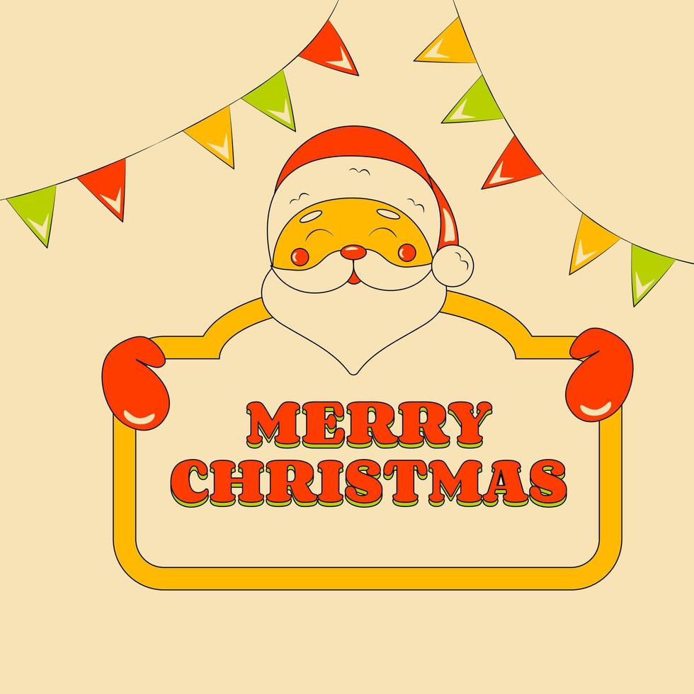 Cute Smiling Santa Claus Holding Sign Merry Christmas Greeting Card or Background in Retro Groove Style vector