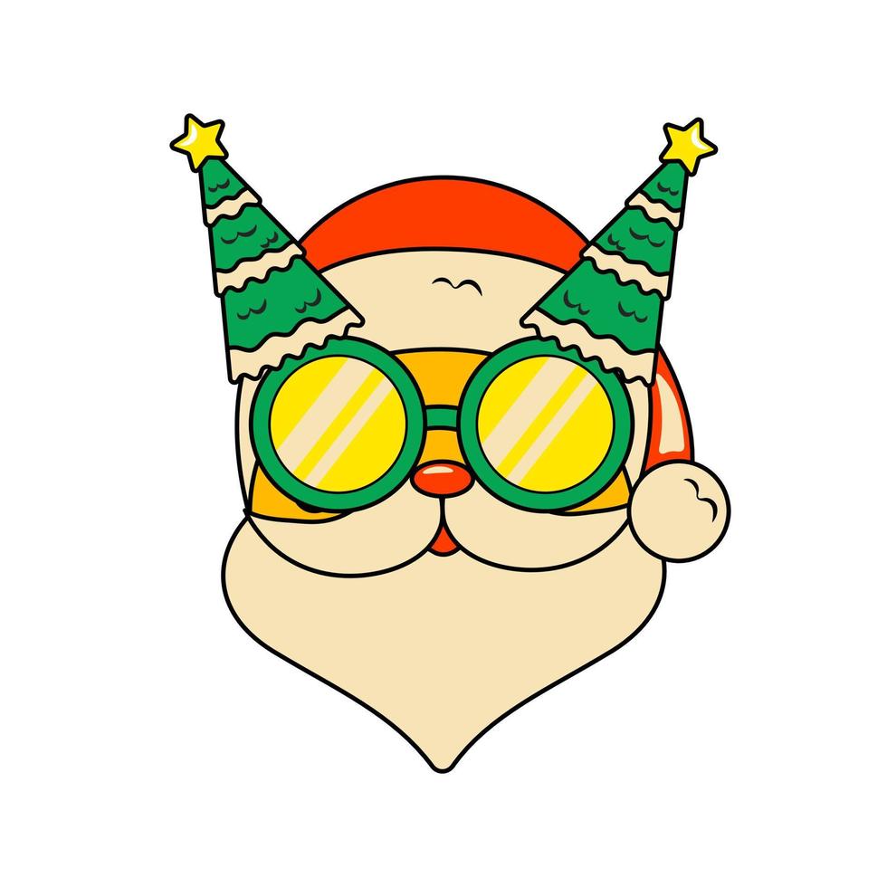 lindo santa claus en gafas de sol con elemento decorativo de árbol de navidad en estilo retro groove vector