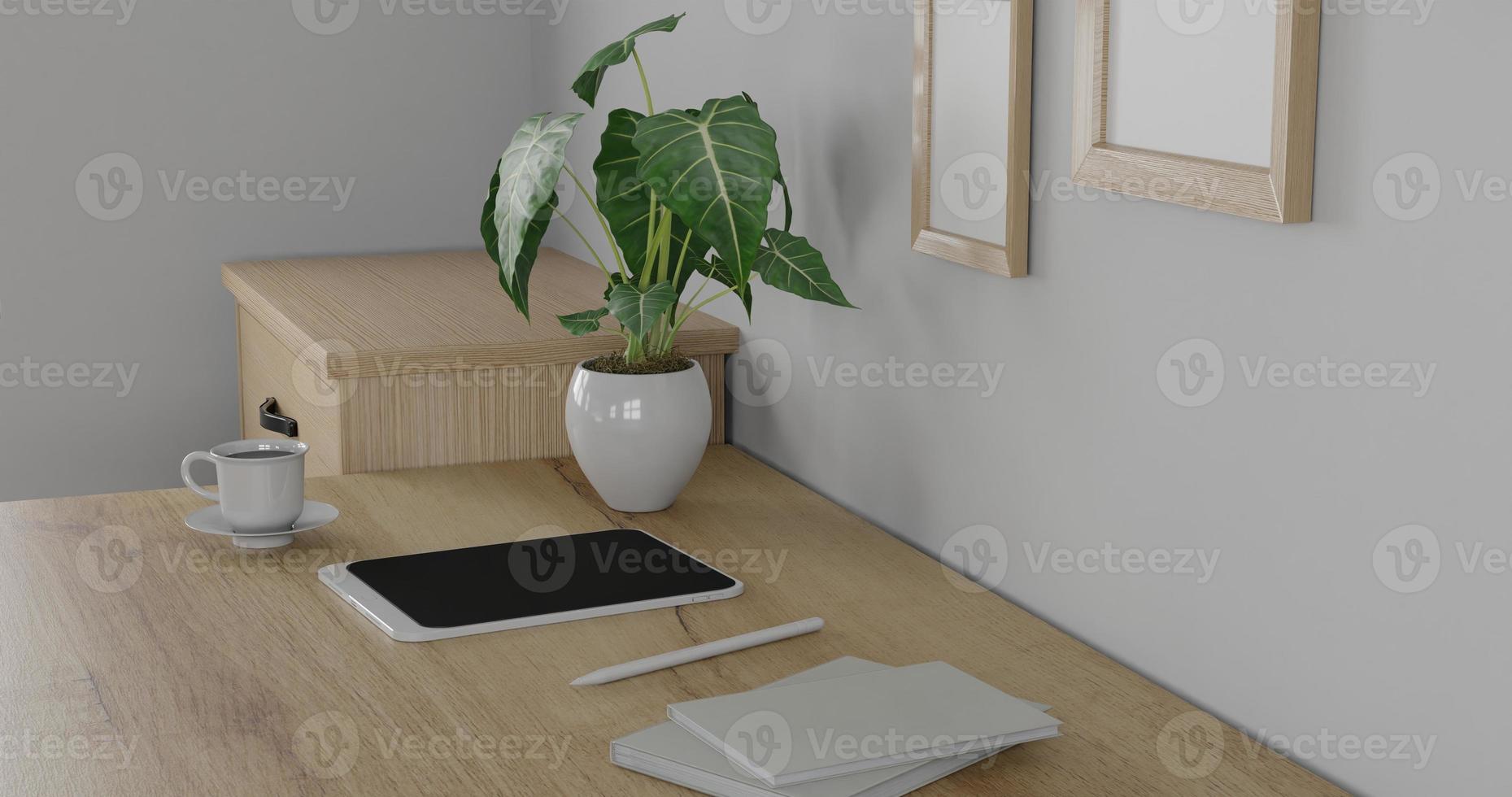 3d render interior room. minimal style design. working desk. home interior design. template for website, wallpaper, and mockup. photo