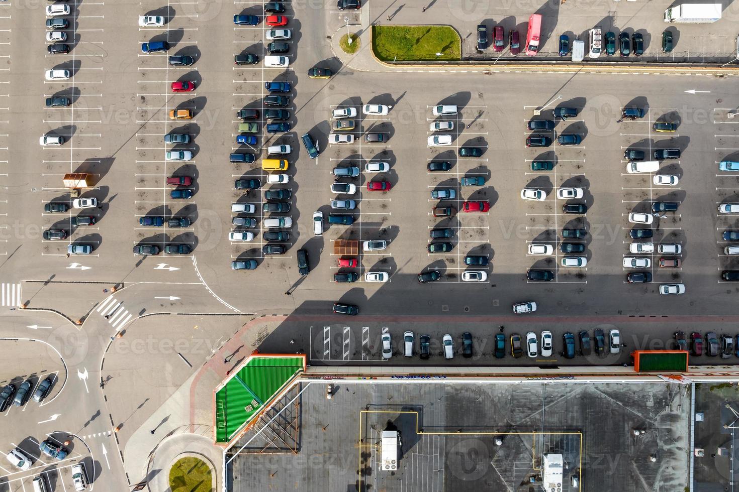 aerial view on large open air parking lot for cars for residents of area photo