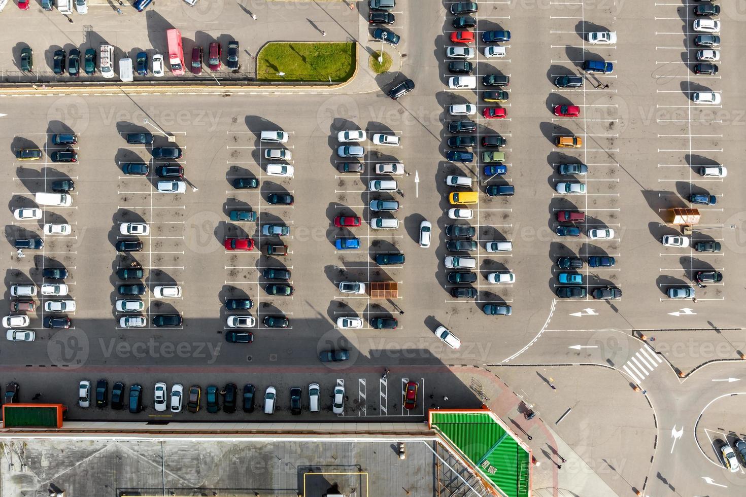 aerial view on large open air parking lot for cars for residents of area photo