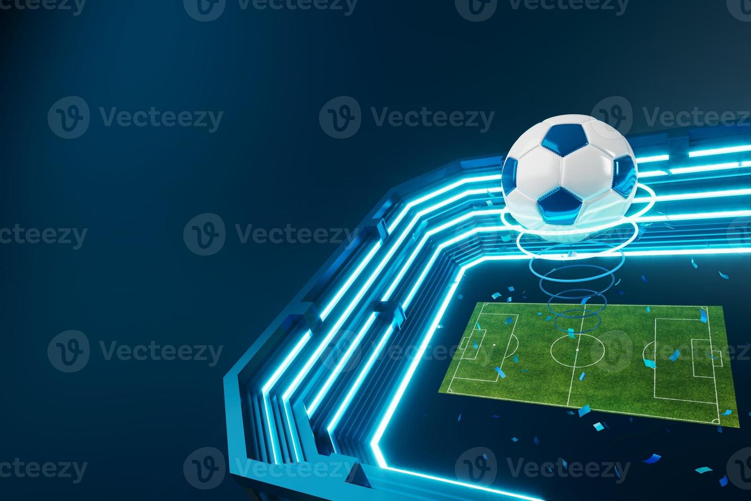 3d football object design. realistic rendering. abstract futuristic background. 3d illustration. motion geometry concept. sport competition graphic. tournament game bet content. soccer ball element. photo