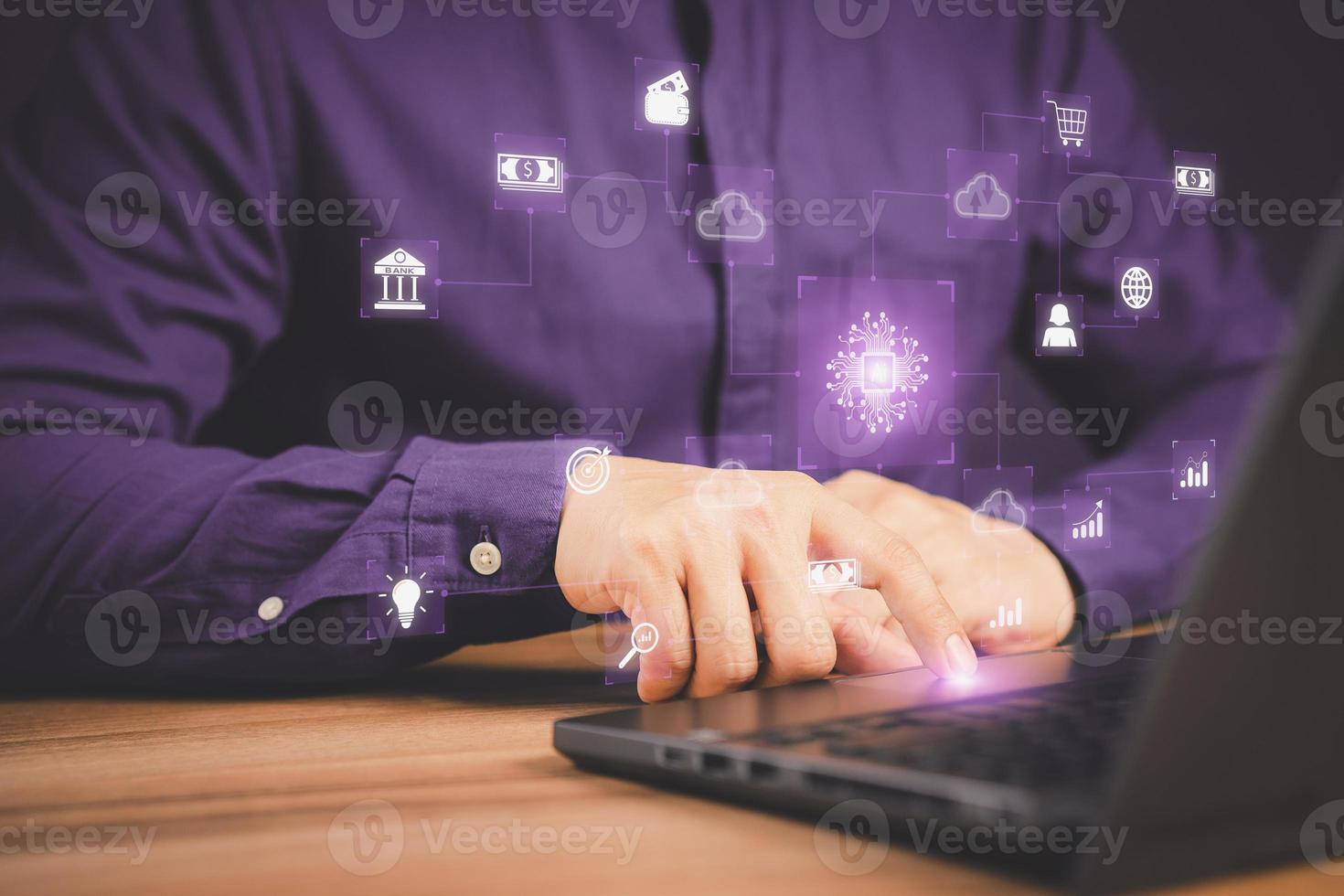Ai technology, cloud computing. Digital transformation change management, internet of things. Technology bigdata and business process strategy, Financial management, smart industry. photo