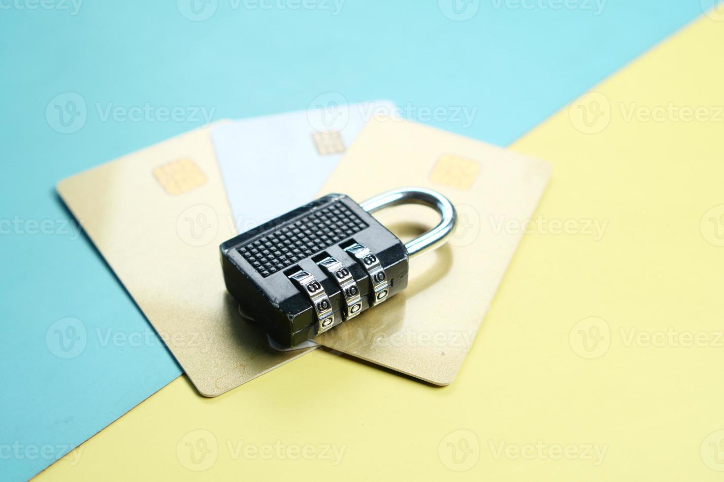 padlock on credit card, Internet data privacy information security concept photo