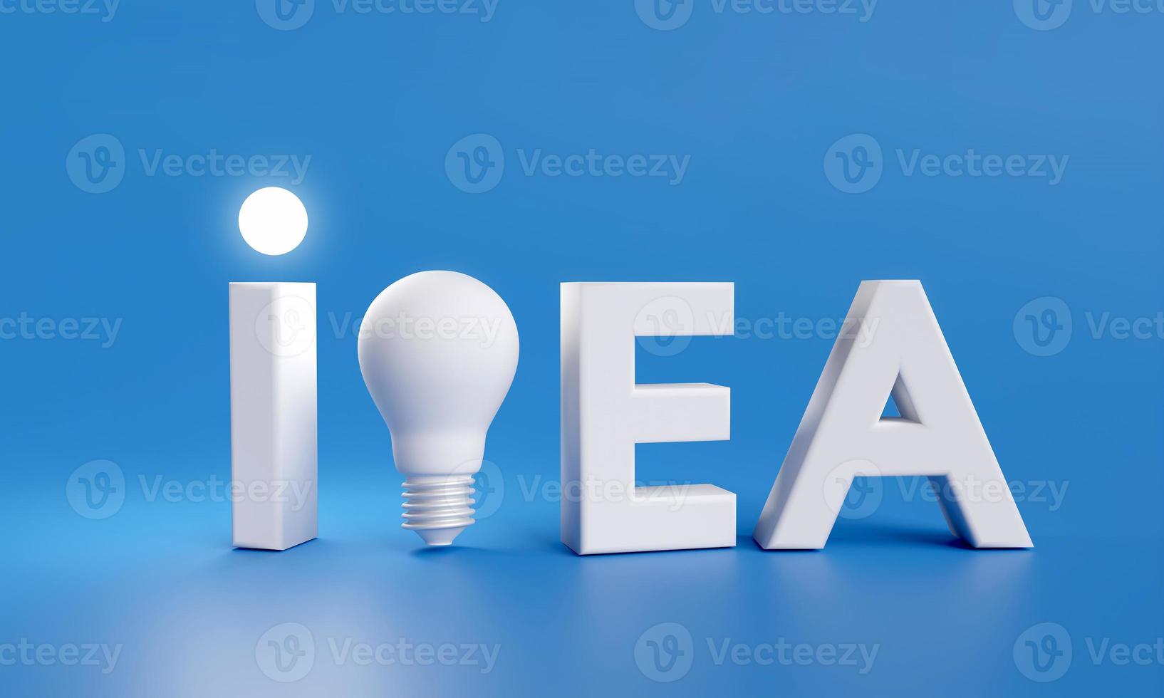 concept of big idea creativity and innovation analysis and processing. Illuminated bulbs with letters on blue background for business design. 3D rendering illustration photo