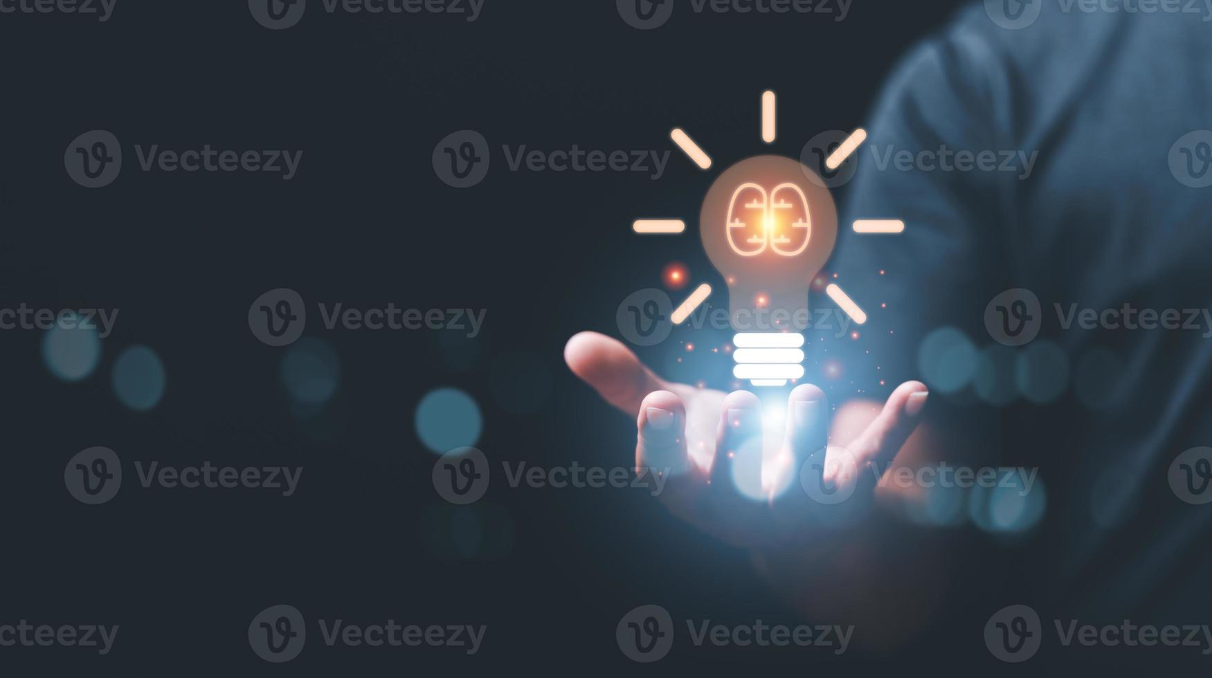 innovative technology in science and communication concepts,Technology creativity for future inventions and developments,Business for innovative solution concept,light bulb icon in business man hand photo