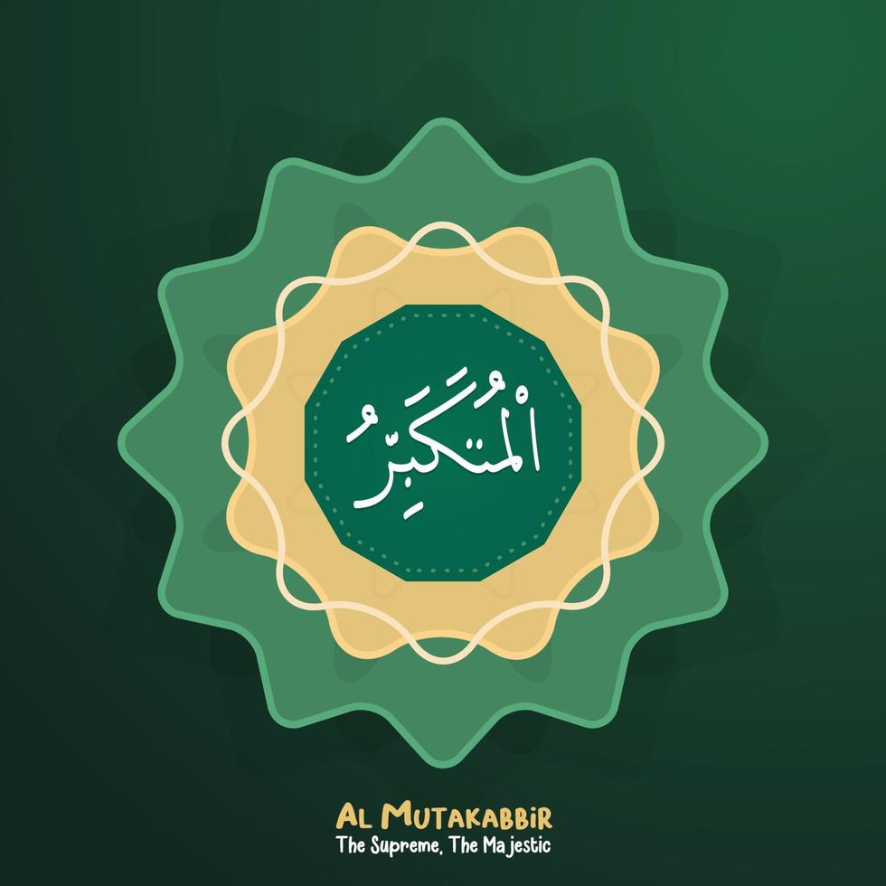 Al Mutakabbir translated as The Supreme, The Majestic. One of 99 Names of Allah. Asma ul Husna. Arabic Calligraphy vector