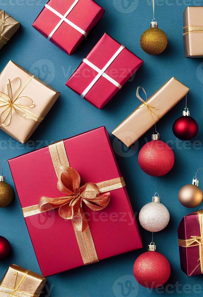 cajas de regalo de navidad y adornos foto