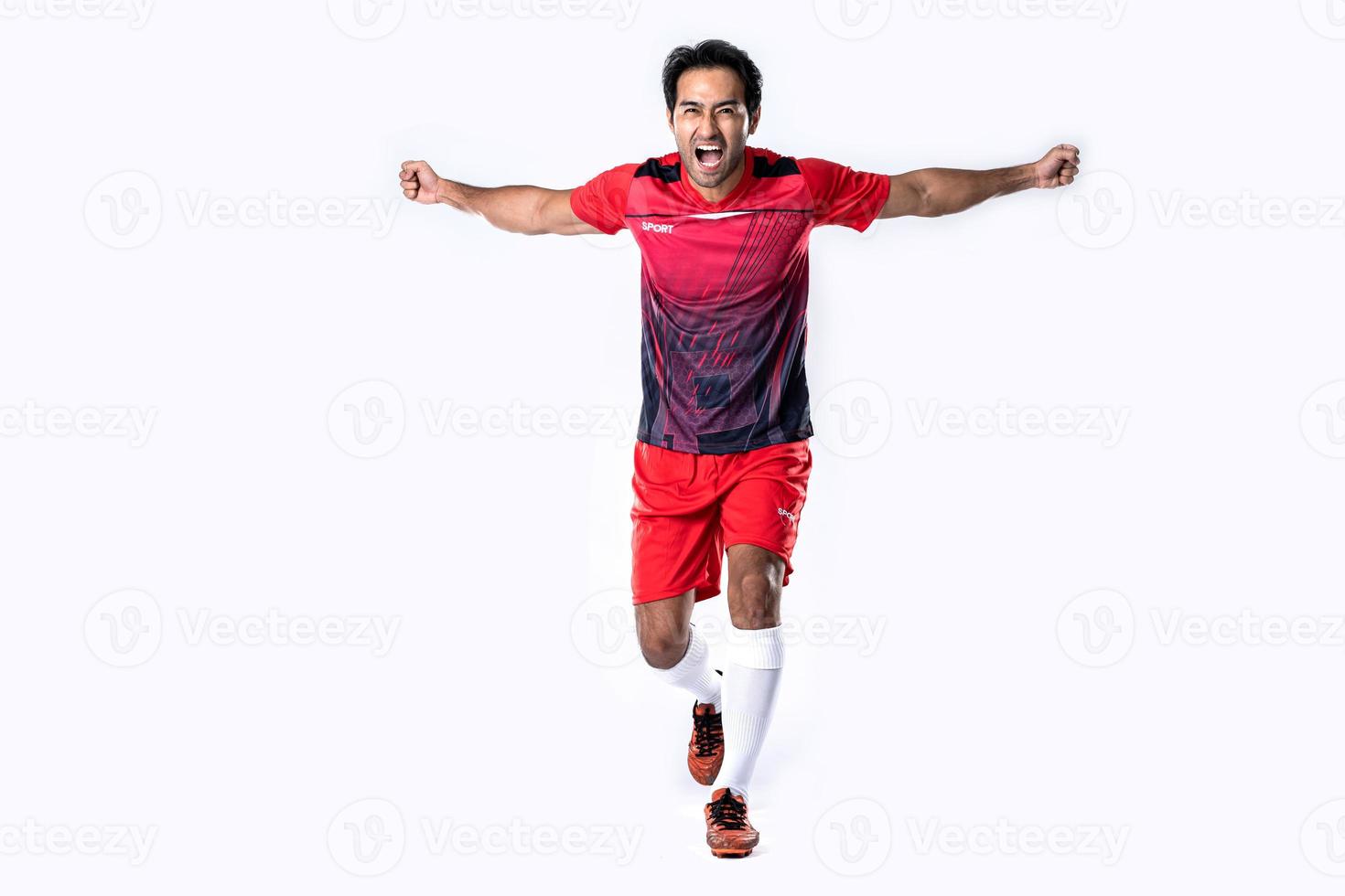 Young footballer Show excitement and joy after winning and celebrating success. photo