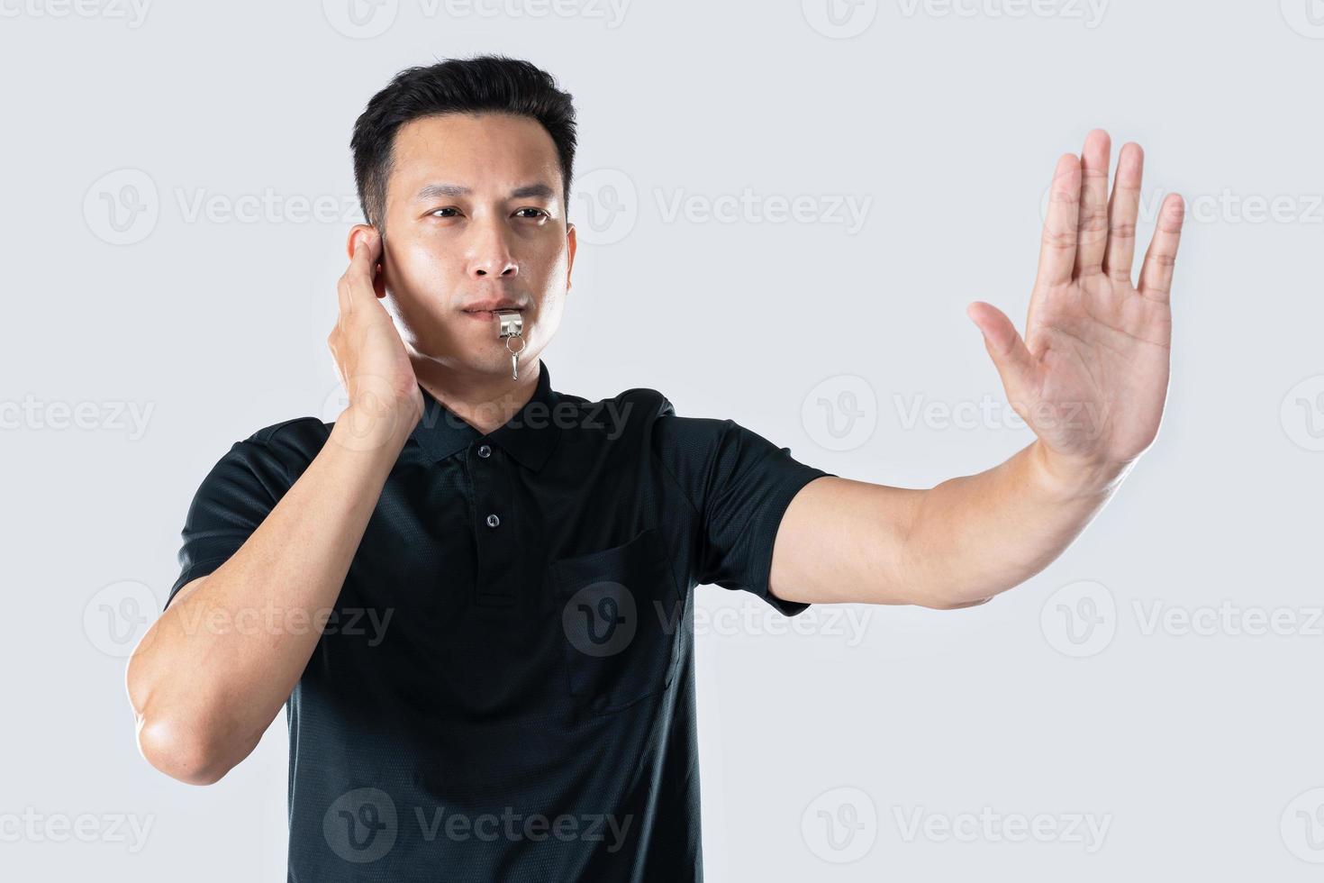 Football referee showing VAR symbol. photo