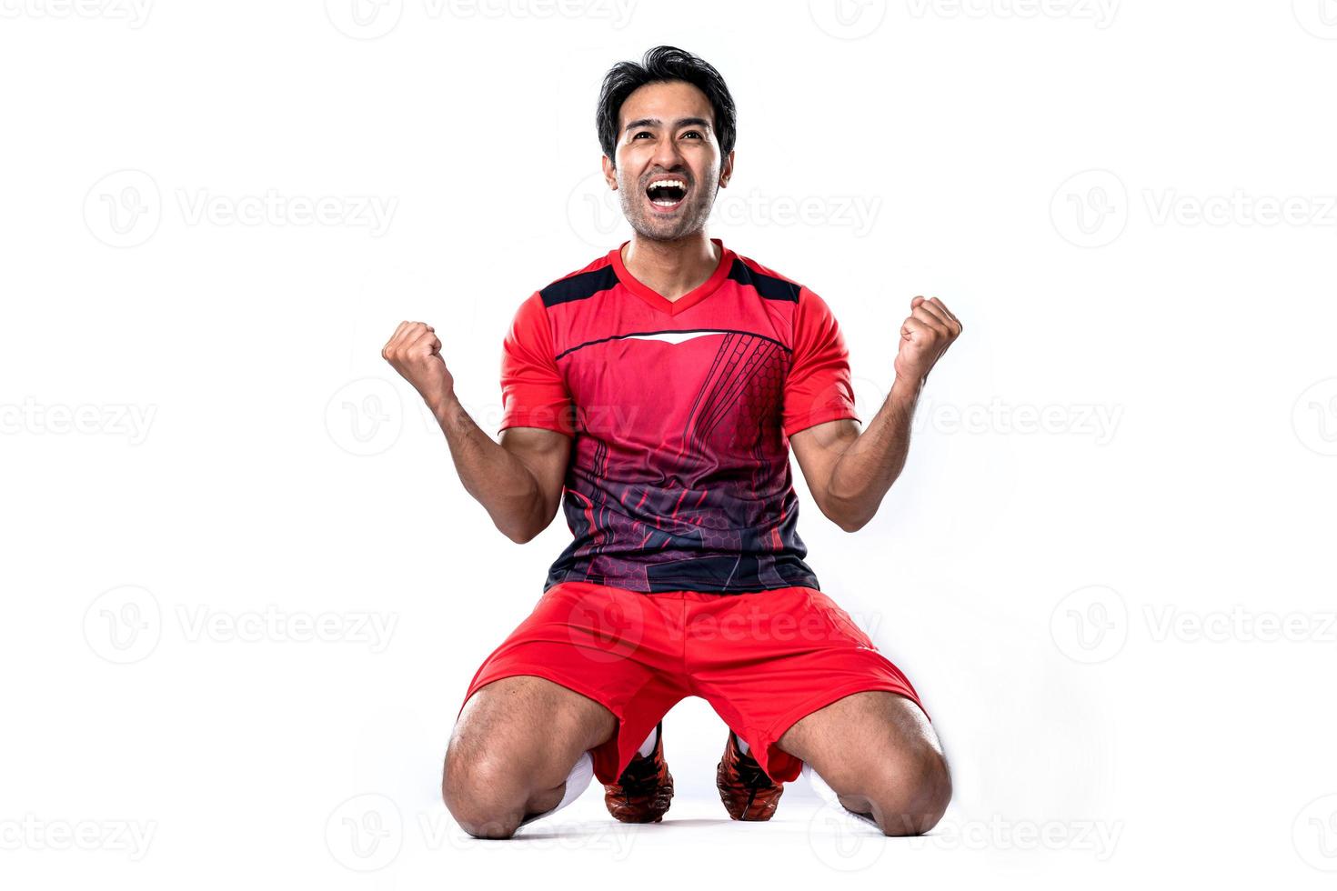 Young footballer Show excitement and joy after winning and celebrating success. photo