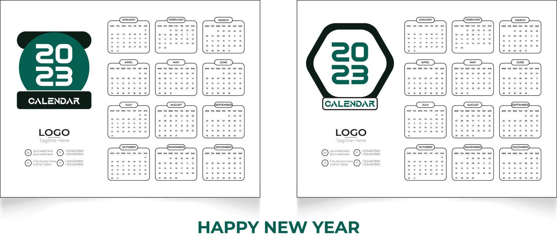 feliz año nuevo 2023 plantilla de diseño de calendario. vector