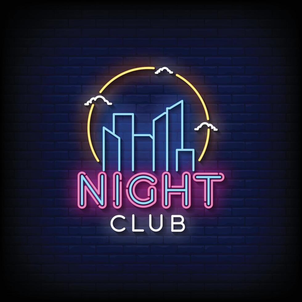 club nocturno de letrero de neón con vector de fondo de pared de ladrillo