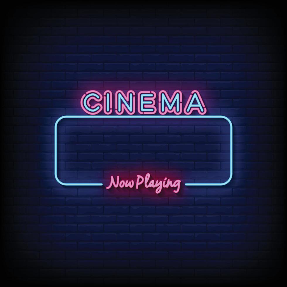 Neon Sign cinema with brick wall background vector