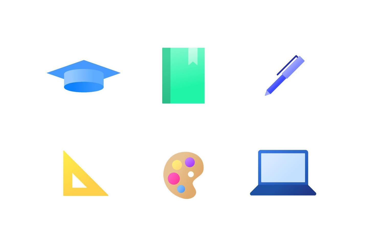 conjunto de iconos de educación simple academia colorida en la paleta de regla de pluma de libro e ilustración de vector de computadora portátil