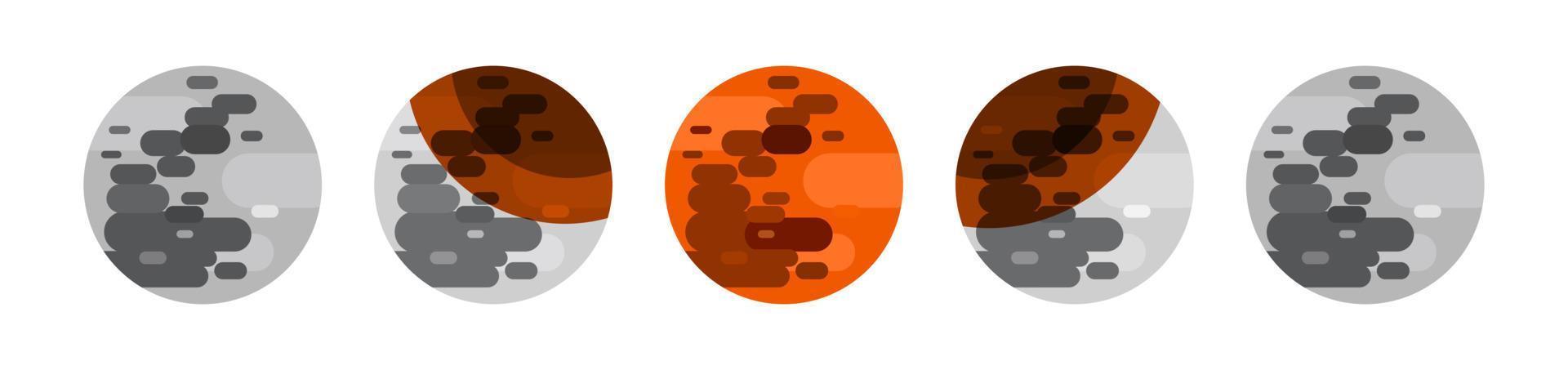 Lunar Eclipse Flat Icon Set Eclipse Phase Partial and Total Eclipse Vector Astronomy Science Illustration