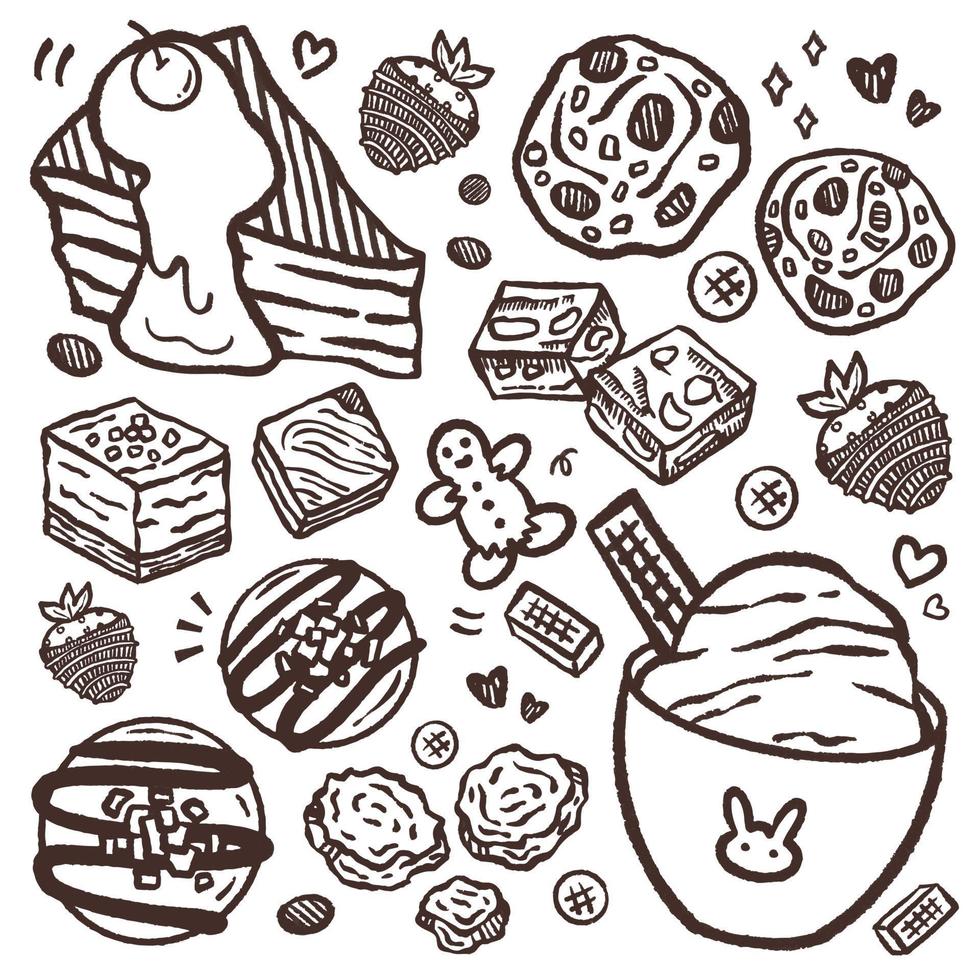 Set of hand drawn bakery vector illustration on white background