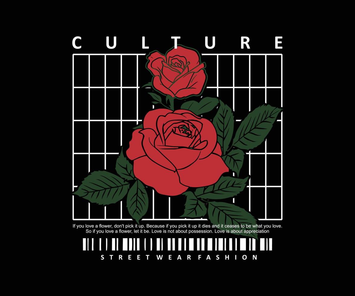 ilustración cultural del diseño de camisetas de flores rosas, gráfico vectorial, afiche tipográfico o ropa de calle de camisetas y estilo urbano vector