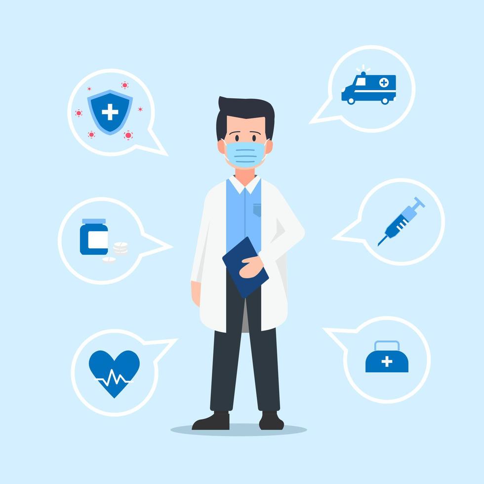 Doctor with Health care, medical icons. Flat Medical icon vector.Professional and health infographic. vector