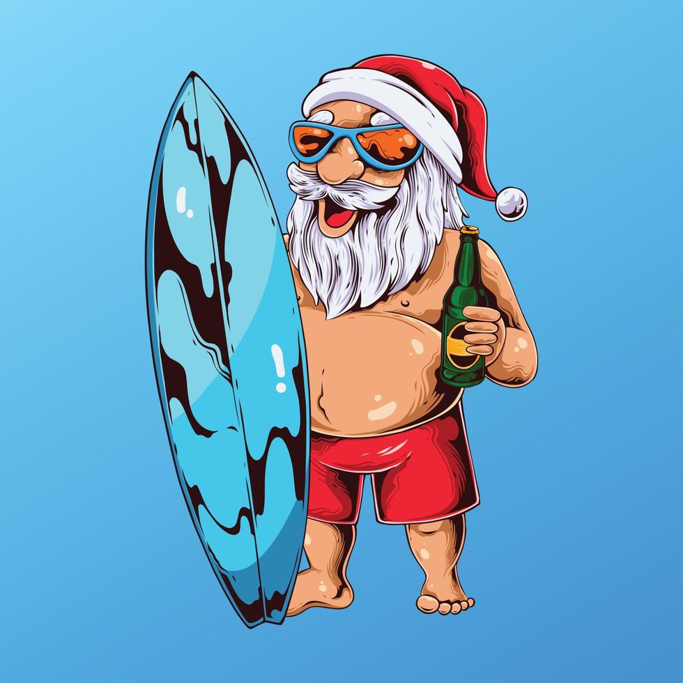 santa con ilustración de cerveza vector