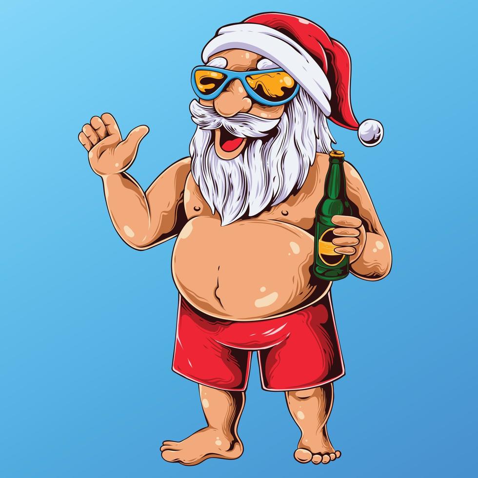 santa with beer illustration vector