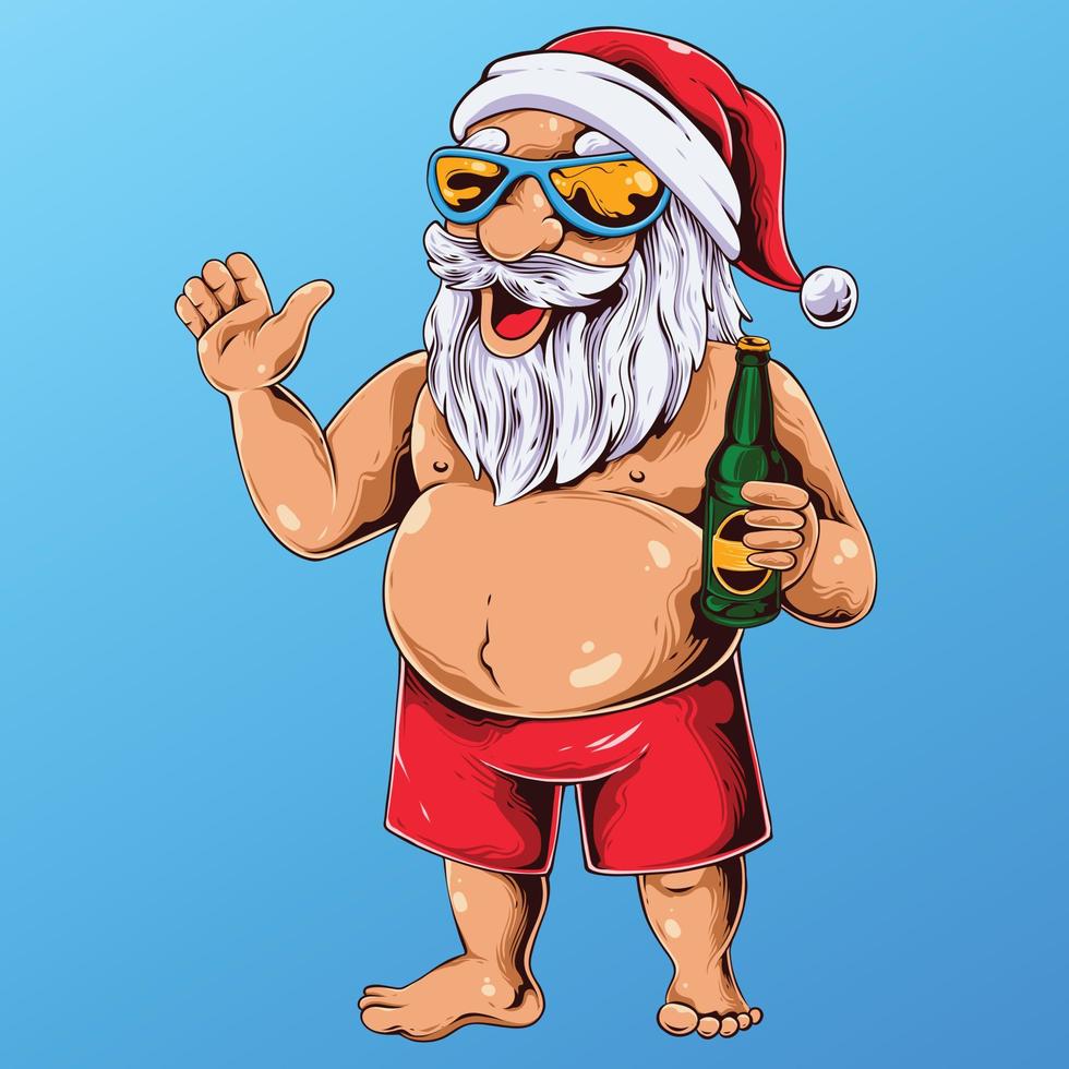 santa con ilustración de cerveza vector