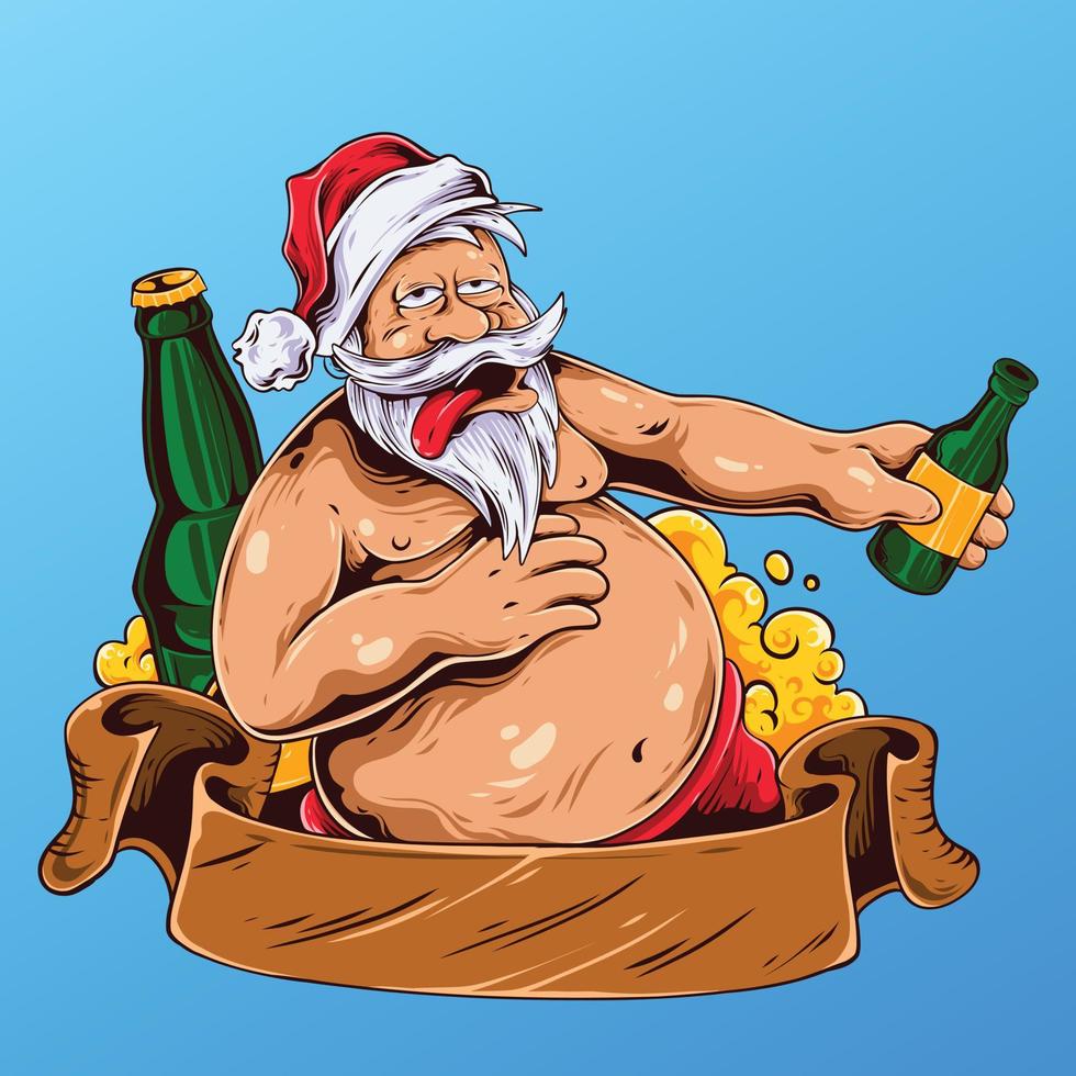 santa con ilustración de cerveza vector