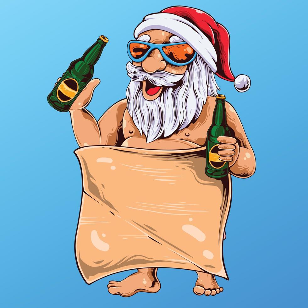 santa con ilustración de cerveza vector