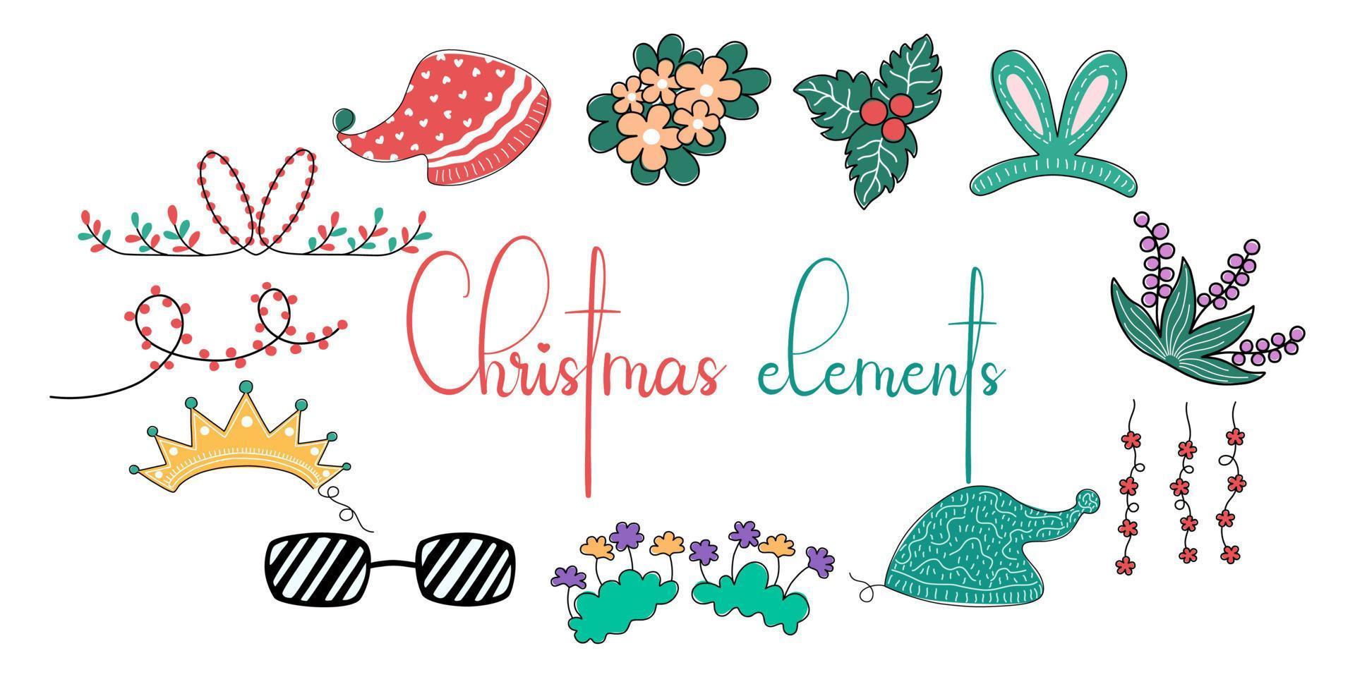 Christmas element set designed in doodle style on a white background For Christmas themed decorations, card design, digital prints, stickers, gifts, scrapbook and more. vector