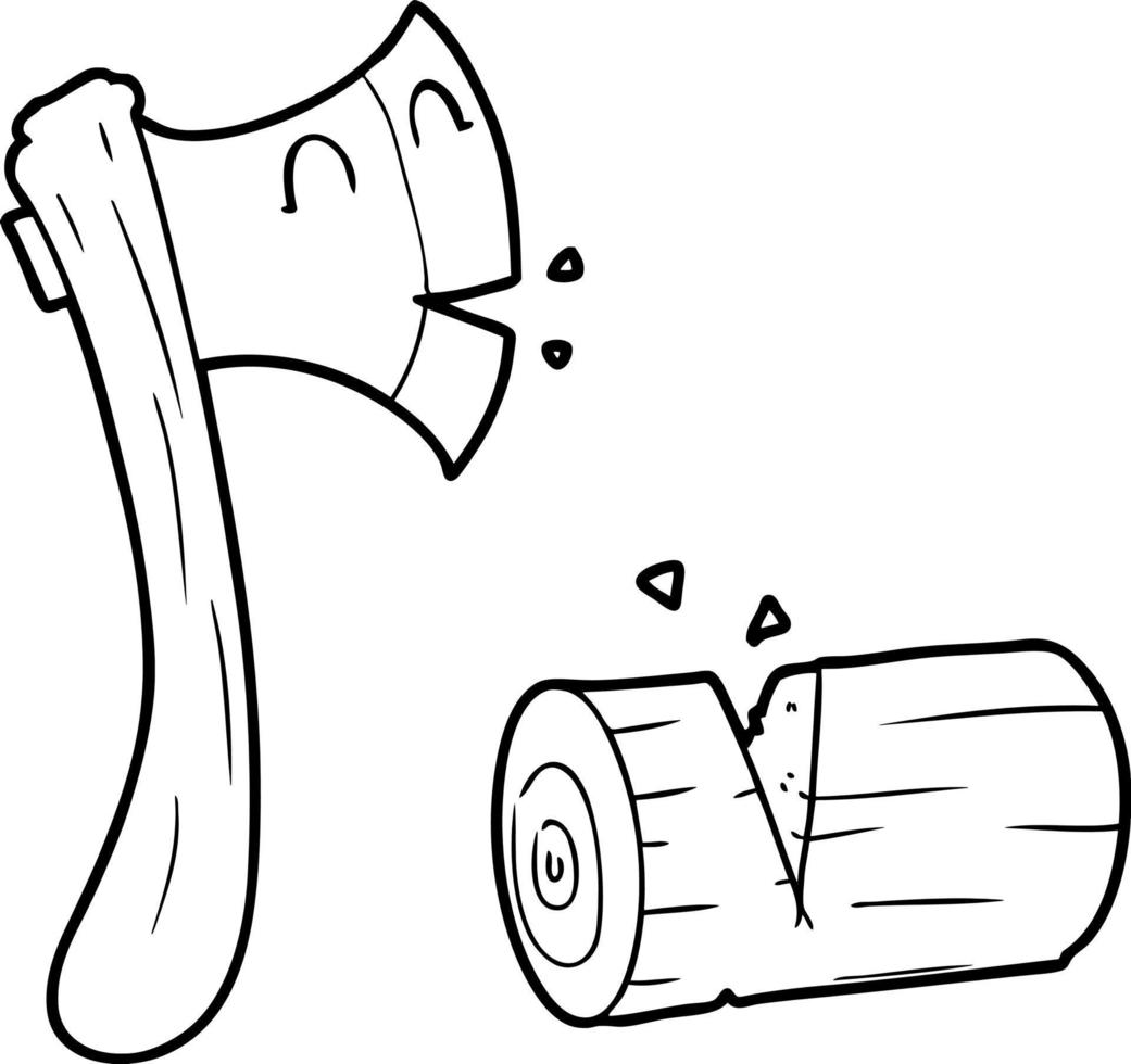 Line drawing cartoon cute axe chopping vector