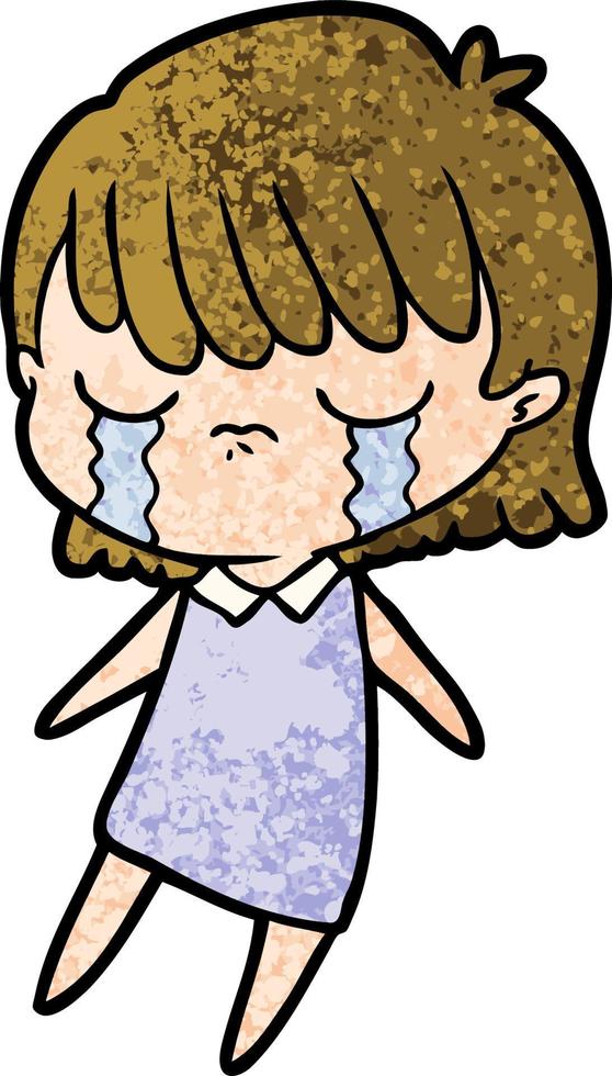 Retro grunge texture cartoon girl crying vector