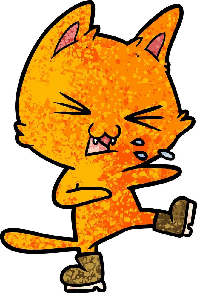 Retro grunge texture cartoon cute cat vector