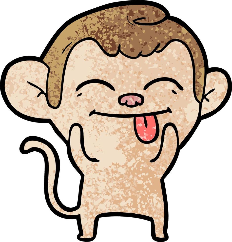 Retro grunge texture cartoon monkey tongue out vector