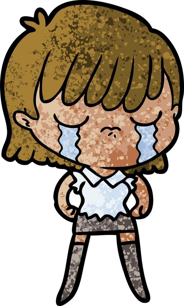 niña de dibujos animados de textura grunge retro llorando vector