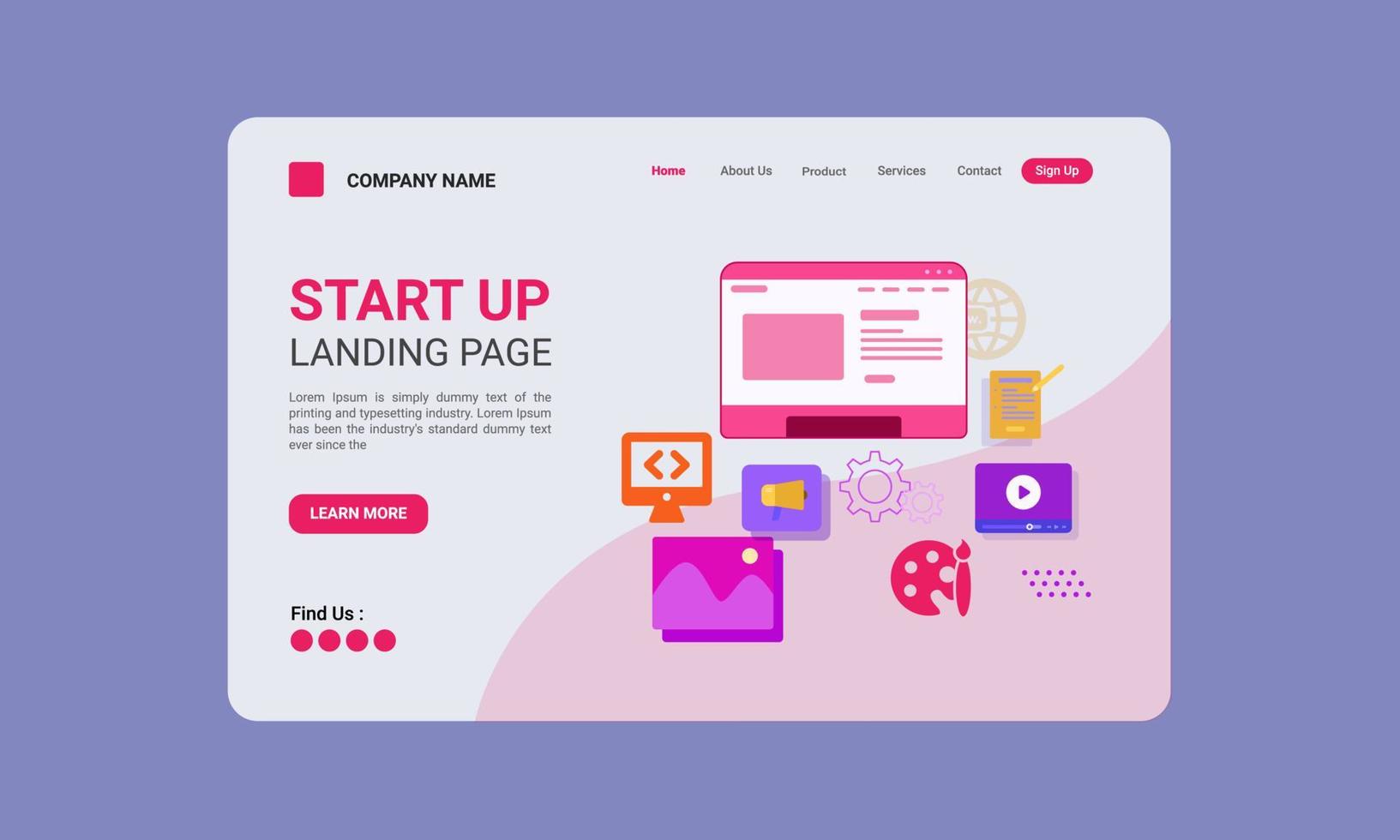 Landing page design for startup company vector