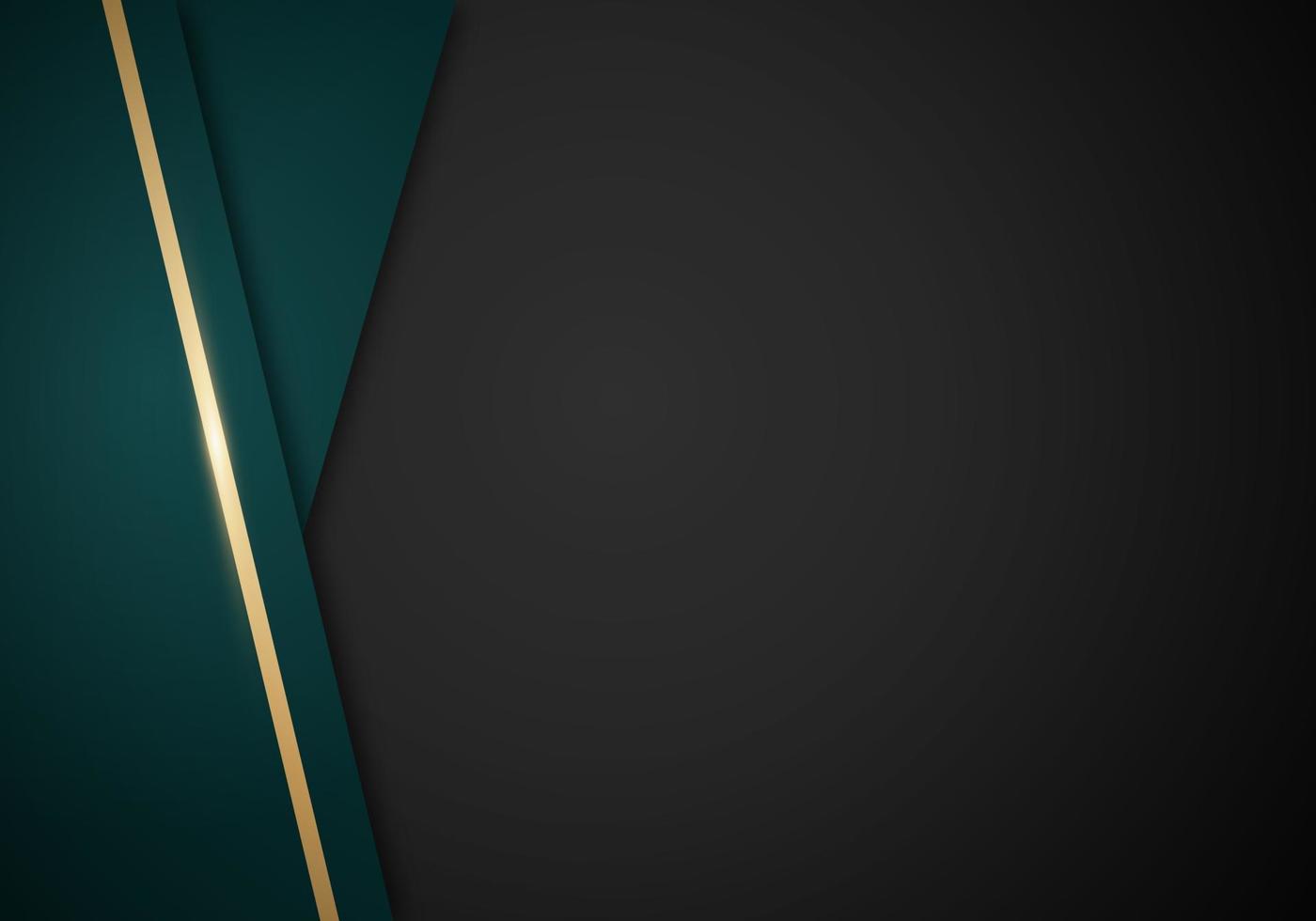 Abstract Background Green Stripes Overlapping Layer Shiny Golden Lines on Black Background with Copy Space for Text or Message vector