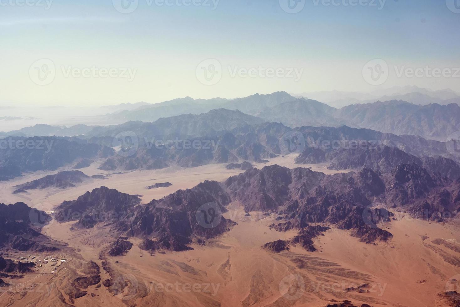 Aerial landscape view of a mountains in sunset or sunrise photo