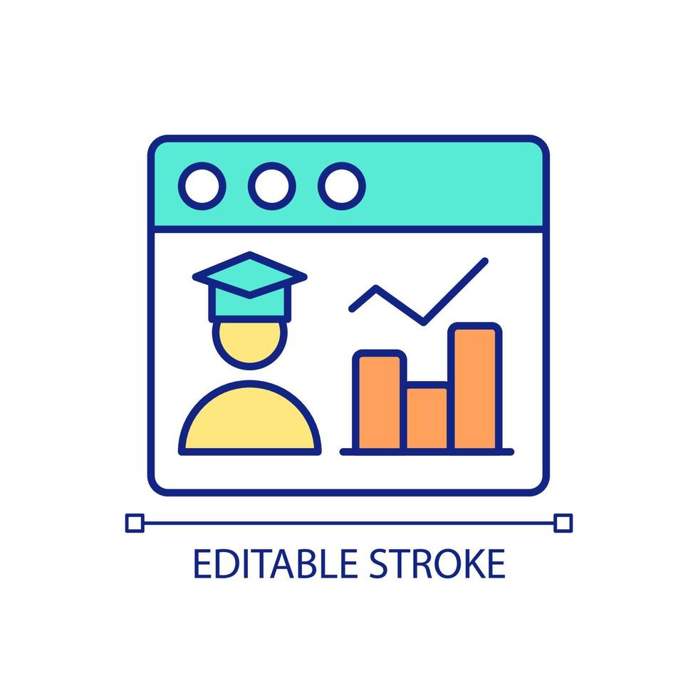 Educational data RGB color icon. Student assessment. Education statistics. Collecting and analyzing data. Isolated vector illustration. Simple filled line drawing. Editable stroke.