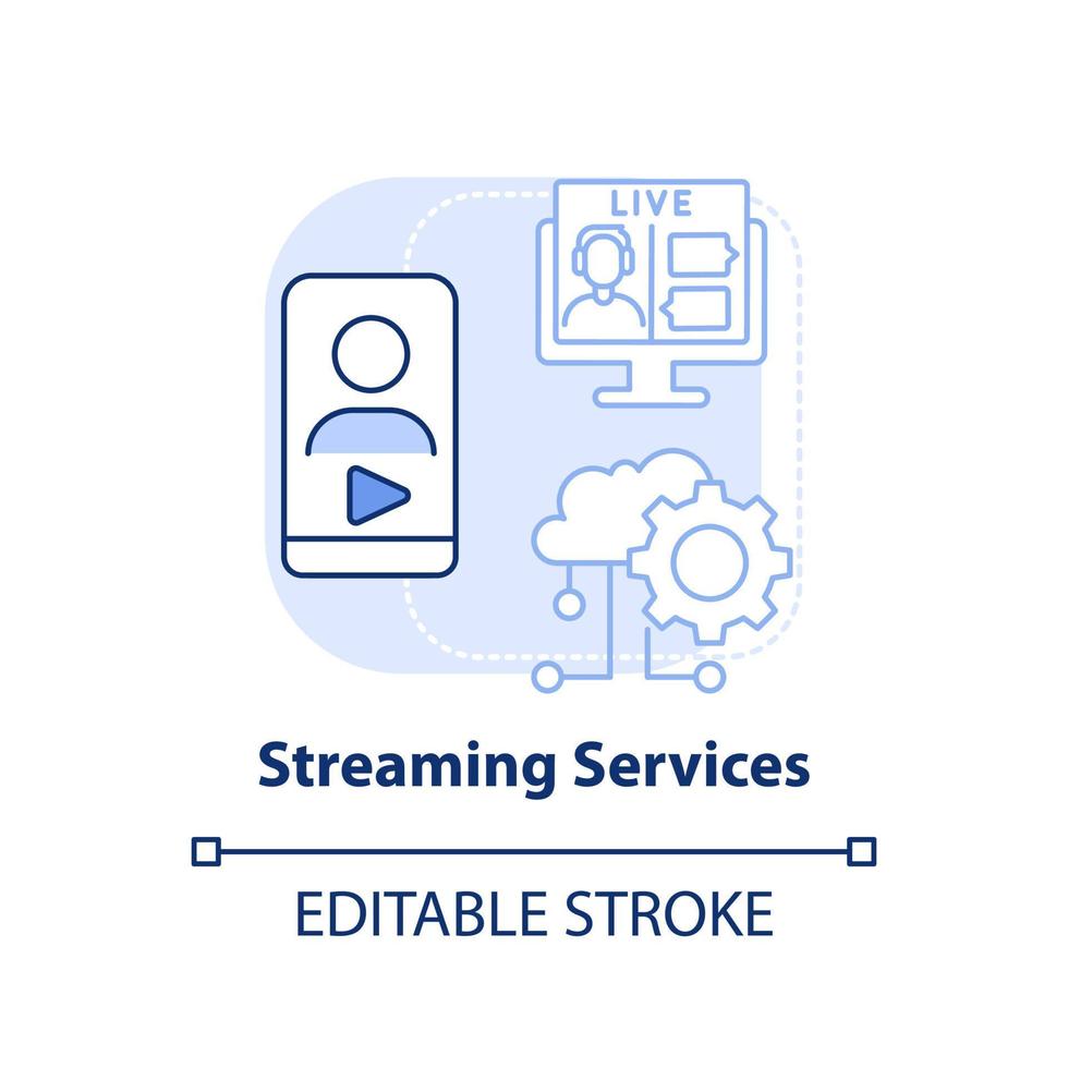 servicios de streaming icono de concepto azul claro. negocios y entretenimiento. primera idea abstracta digital ilustración de línea delgada. dibujo de contorno aislado. trazo editable. vector