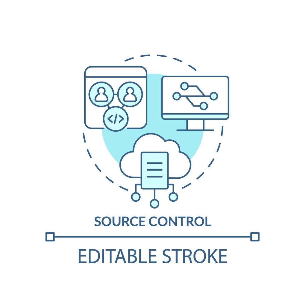 Source control turquoise concept icon. Tracking code changes. Programming skill abstract idea thin line illustration. Isolated outline drawing. Editable stroke. vector