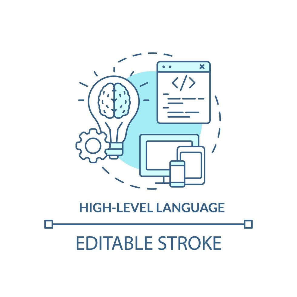 High level language turquoise concept icon. Type of computer language abstract idea thin line illustration. Isolated outline drawing. Editable stroke. vector