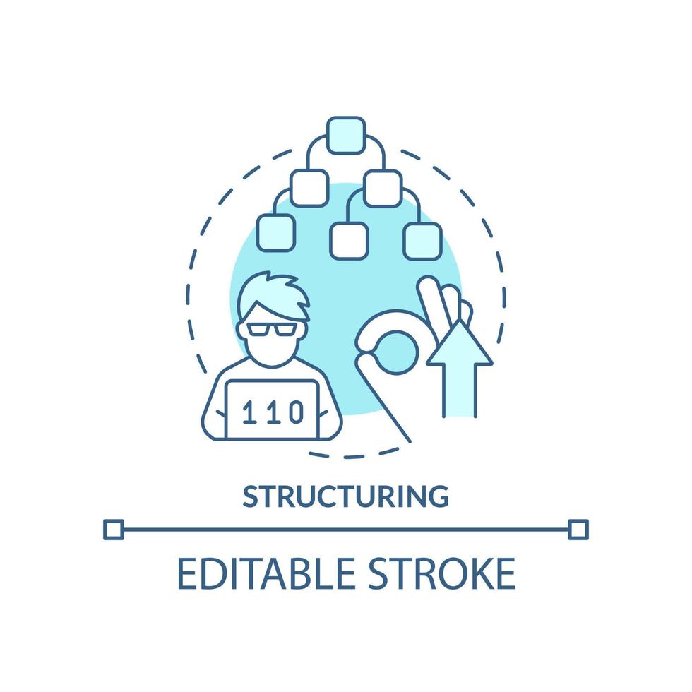 estructurando el icono del concepto turquesa. jerarquía de códigos. característica de los lenguajes de programación idea abstracta ilustración de línea delgada. dibujo de contorno aislado. trazo editable. vector