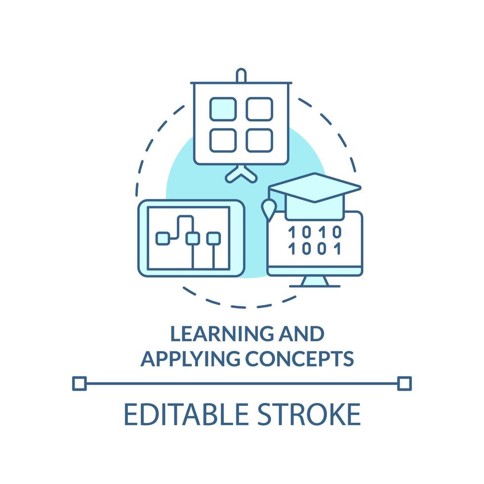 Learn and apply concepts turquoise concept icon. Programming skill abstract idea thin line illustration. Isolated outline drawing. Editable stroke. vector