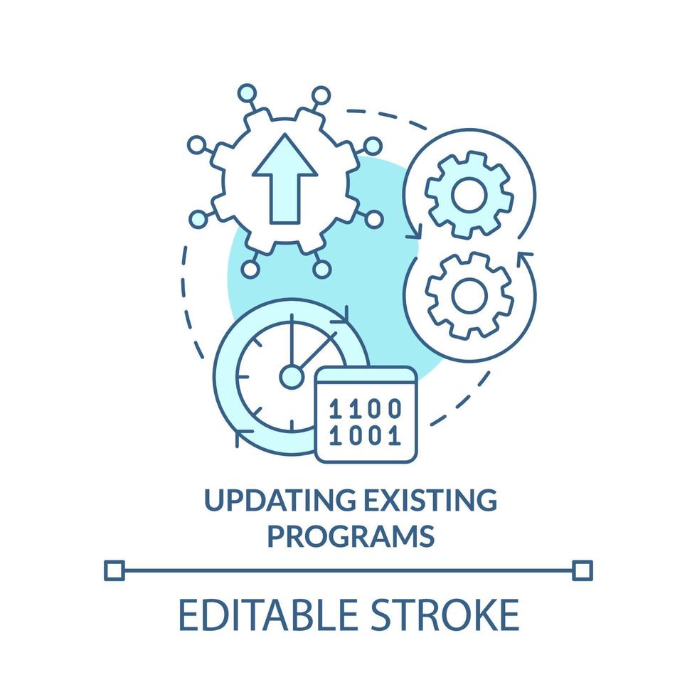 Updating existing programs turquoise concept icon. Programming skill abstract idea thin line illustration. Isolated outline drawing. Editable stroke. vector