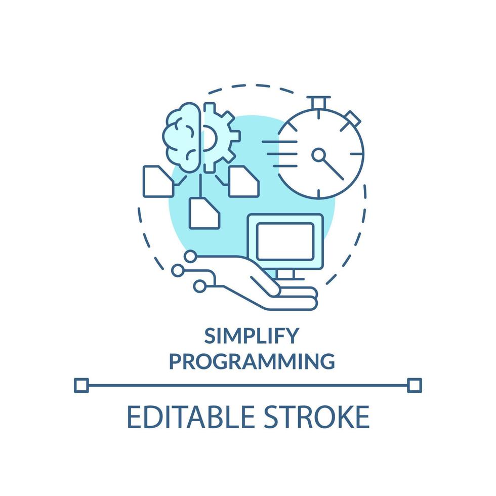 Simplify programming turquoise concept icon. Development automation. Programmer skill abstract idea thin line illustration. Isolated outline drawing. Editable stroke. vector